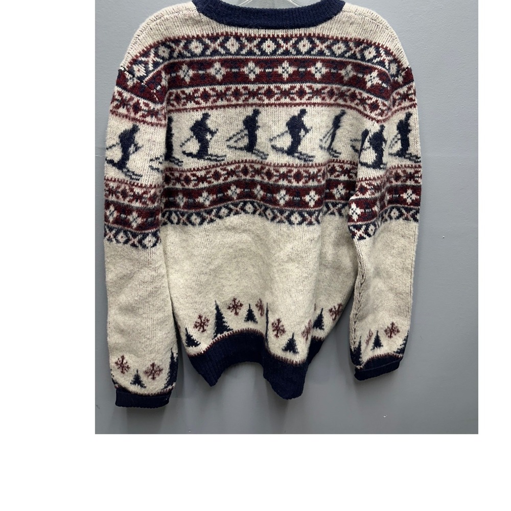 Lands End Canvas Mens Large Lambswool Fair Isle Ski Novelty Sweater Navy Cream - Picture 5 of 5